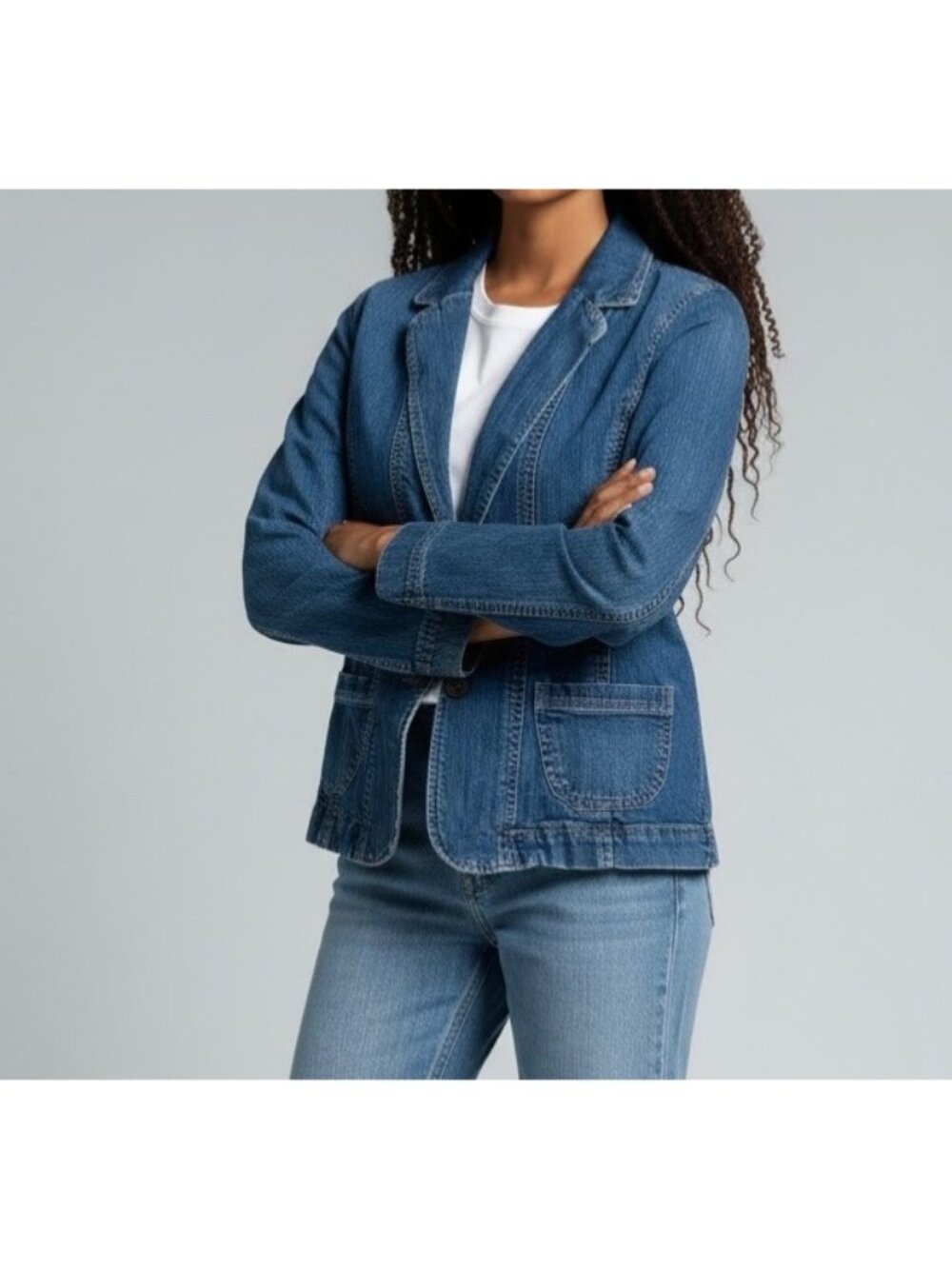 Sonoma Life Style Womens Denim Jean Blazer Jacket Blue Medium Wash Size S Small 